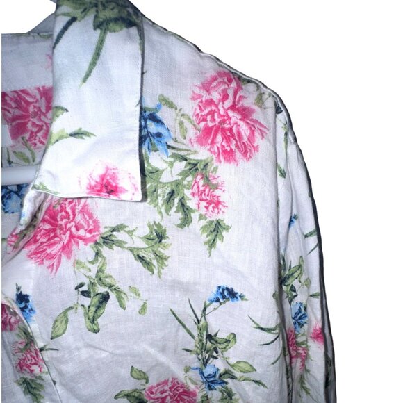 Charter Club Womens Floral Print Button-Down Shirt XXL Linen Blend White Pink Bl - Picture 4 of 8